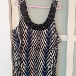 Blue/Beige Sleeveless Blouse 4X